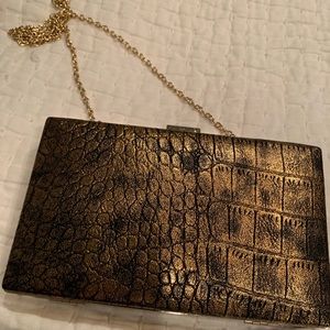 Gold/bronze box purse with gold chain